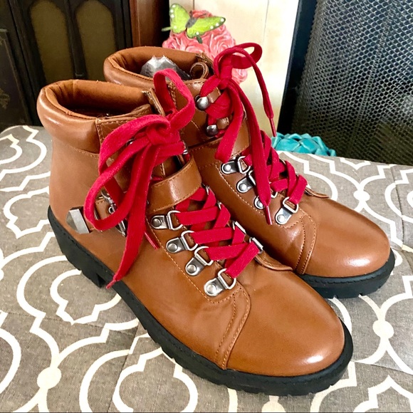 Forever 21 Shoes - FOREVER21 ALPINE HIKING BOOTS CARAMEL RED LACE SZ7